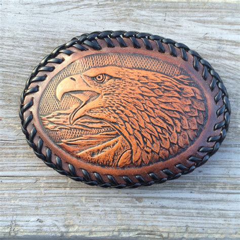 Vintage Tooled Leather Eagle Belt Buckle Tooled By Lonewolfefinds