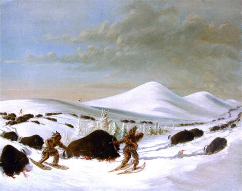 Buffalo Hunt In Winter Painting George Catlin Oil Paintings