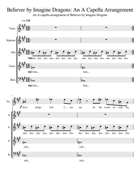 Share, download and print free sheet music for piano, guitar, flute and more with the world's largest community of sheet music creators, composers, performers, music teachers, students, beginners all credits given to imagine dragons! Believer by Imagine Dragons: An A Capella Arrangement ...