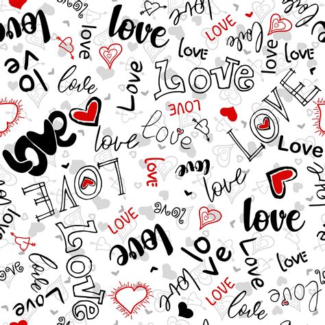 Illustration With Hearts With The Words Love Seamless Romantic Pattern