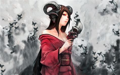 Women Dress Succubus Demons Horns Fantasy Art Masks