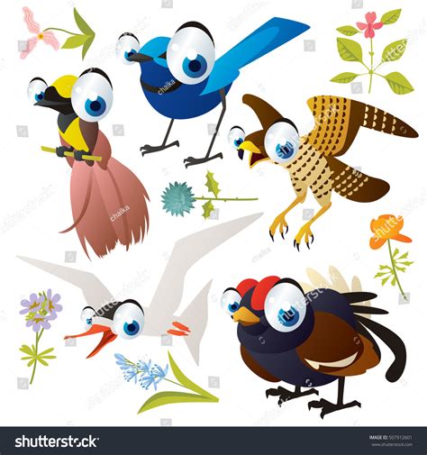 Vector Cute Colorful Cartoon Isolated Birds Stock Vector