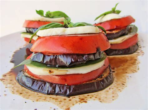 Eggplant Tomato And Mozzarella Stacks Once Upon A Cutting Board