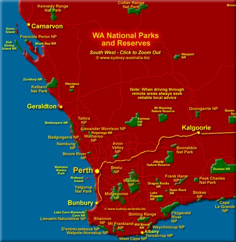 Map Of The Parks And Reserves In South West Western Australia