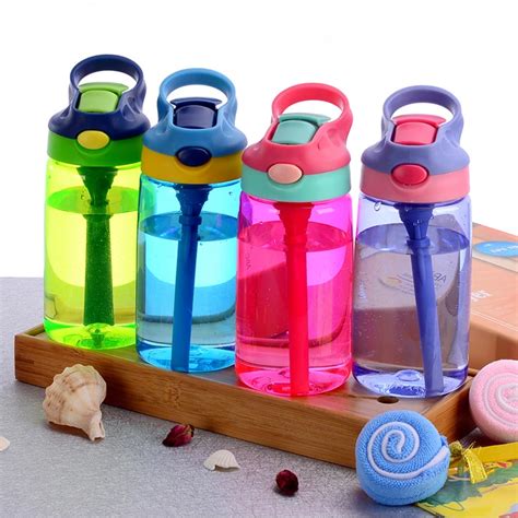 Bulk Bpa Free Plastic Kids Drink Cup 450ml Water Bottle With Straw
