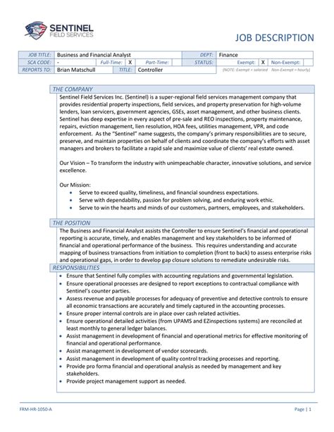 View job description, responsibilities and qualifications. Business and Financial Analyst Job Description 16-0111