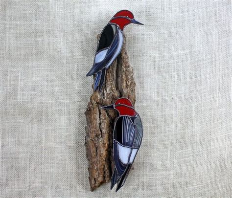 Stained Glass Red Headed Woodpeckers Stained Glass Bird Etsy