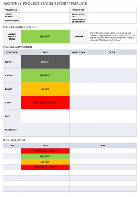 Project Monthly Status Report Template Professional Plan Templates