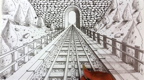 Drawing In One Point Perspective Railway How To Draw In One Point