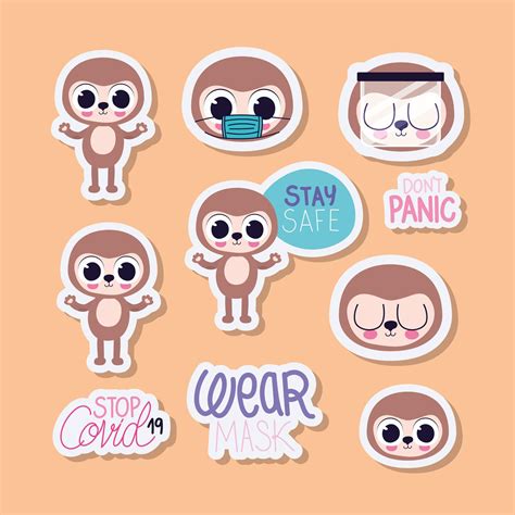 Set Of Cute Sloths Stickers On A Orange Background 2712680 Vector Art