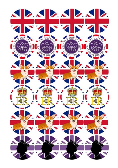 Queens Jubilee Printable Cupcake Toppers Stickers Instant Etsy