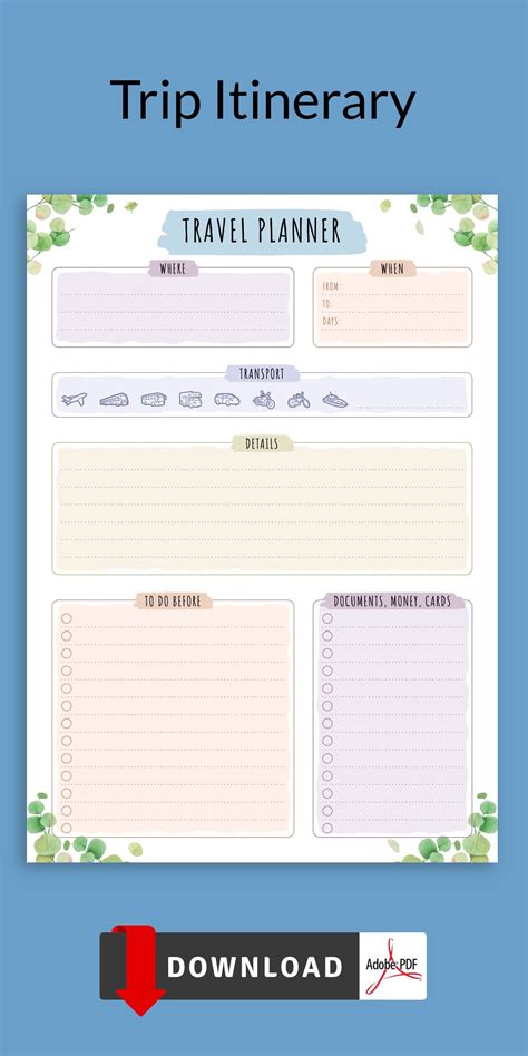 Travel Planner Template Travel Itinerary Travel Journal | Etsy | Travel planner template, Travel ...
