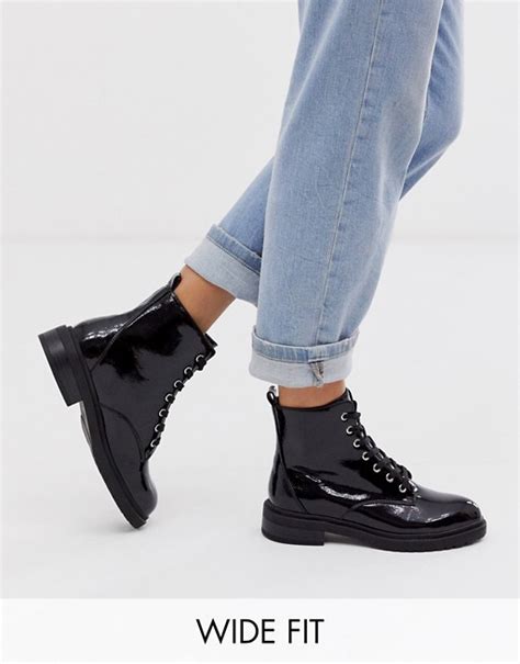 new look wide fit lace up flat hiker boots in black asos black boots women boots platform