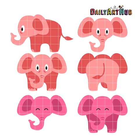 Cute Pink Elephants Clip Art Set Daily Art Hub Graphics Alphabets