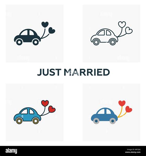 Just Married Icon Set Four Elements In Diferent Styles From Honeymoon Icons Collection