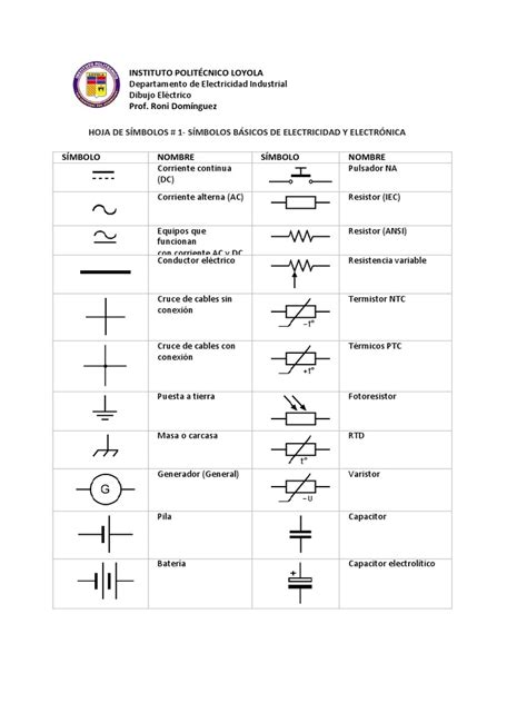 Símbolos Básicos De Electricidad Y Electrónica Pdf Corriente