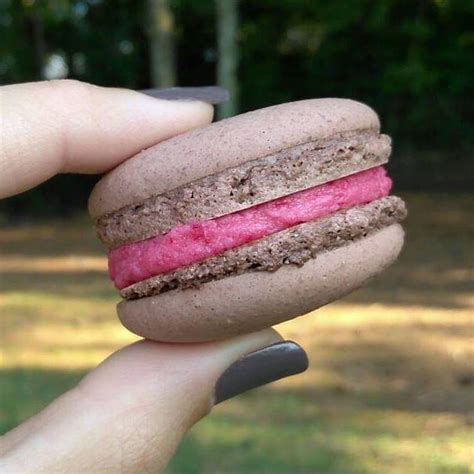 Chocolate Macaron Filled With Raspberry Buttercream And A Ganache