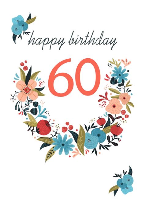 Floral 60 Free Birthday Card Greetings Island 60th Birthday Cards