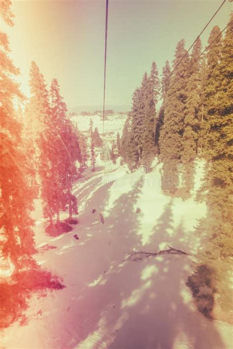 Cable Car At Snow Mountain In Gulmark Kashmir India Filtered Image