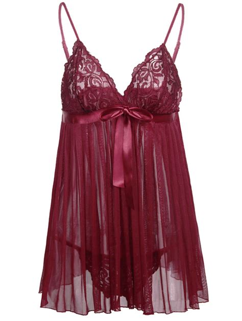 29 Off 2021 Sheer Plus Size Plus Size Babydoll In Red Wine Dresslily