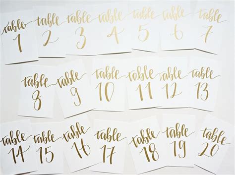 Gold Calligraphy Wedding Table Numbers Handwriting In Calligraphy