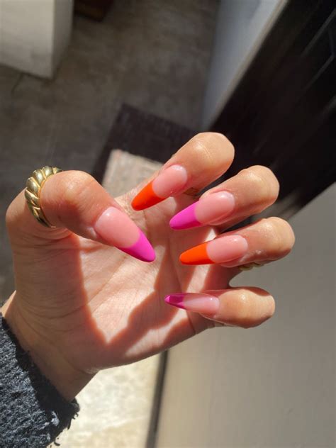 Spring Nails Inspo In 2021 Pink Tip Nails Orange Acrylic Nails