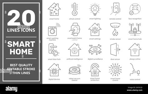 Smart Home Vector Line Icons Set Smart Systems And Digital Technology