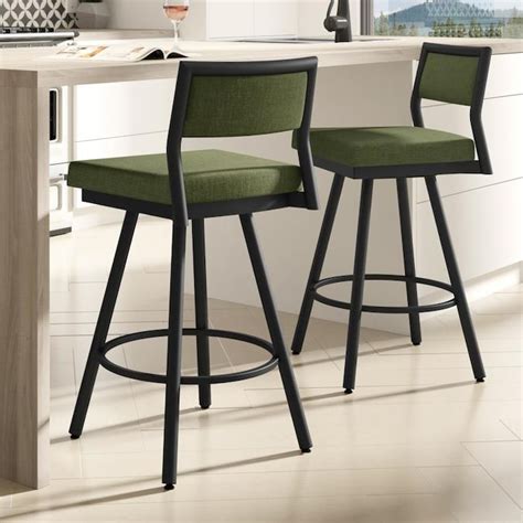 Amisco Jacob Heather Green Bar Height Upholstered Swivel Bar Stool In