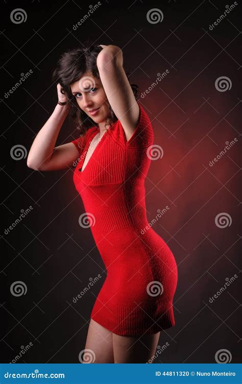 Provocative Woman In Red Dress Stock Photo Image