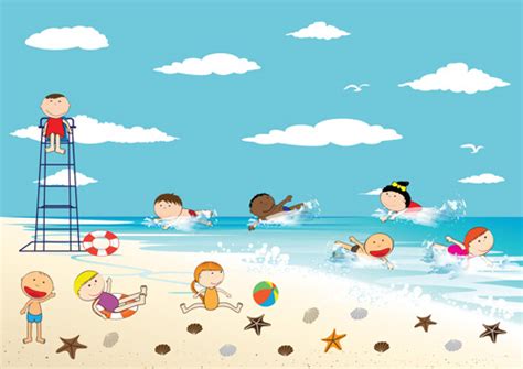 Children And Beach Summer Background Vector 06 Welovesolo