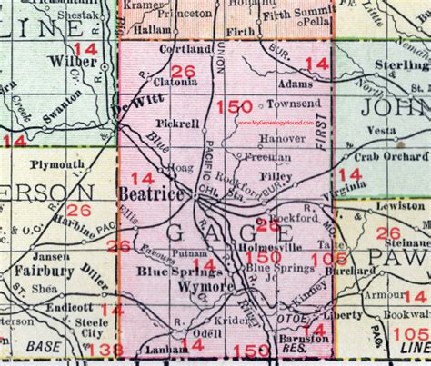 Gage County Nebraska Map 1912 Beatrice Wymore Blue Springs