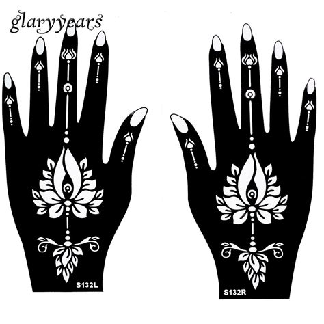 1 Pair Indian Henna Tattoo Stencil Flowers Pattern Design Diy Colored