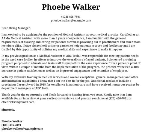 Mason, my name is maxwell ninja, and i am writing this letter to apply for the position of medical billing trainee at crawford physicians group. Medical Assistant Cover Letter Examples, Samples ...