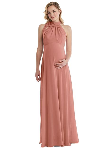 Scarf Tie High Neck Halter Chiffon Maternity Bridesmaid Dress The Dessy Group