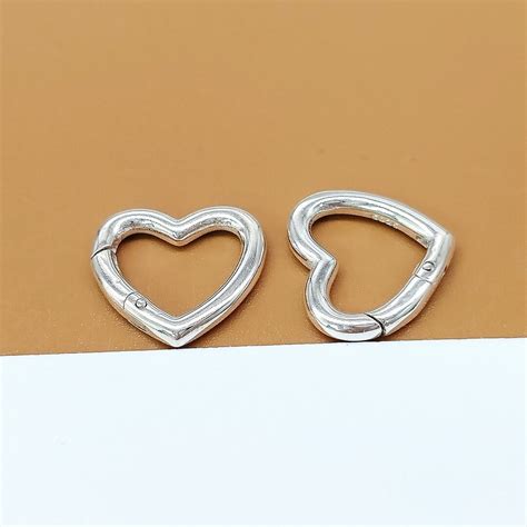 2 Sterling Silver Heart Push Clasps 925 Silver Love Heart Clasp Shiny