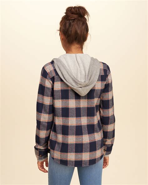 Lyst Hollister Hooded Flannel Shirt In Blue