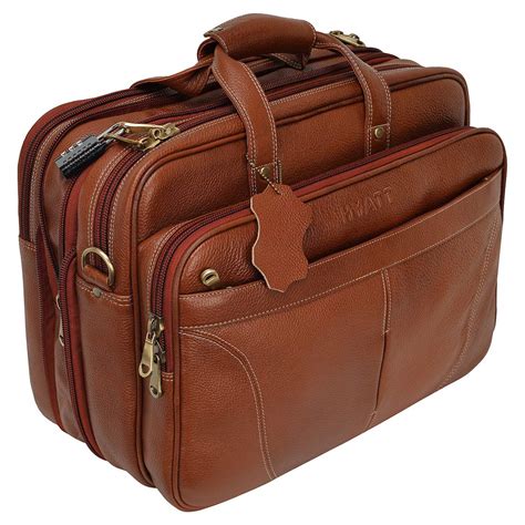 Hyatt Leather Accessories 16 Inch Expandable Natural Leather Laptop Br