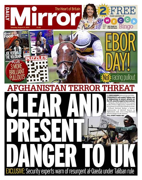 Daily Mirror Front Page 21st Of August 2021 Tomorrow S Papers Today
