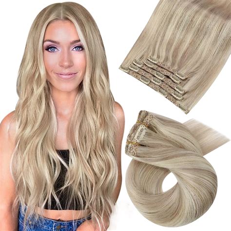 Moresoo Blonde Clip In Hair Extensions Real Haman Hair Full Head Hair Extensions Clip In Ash