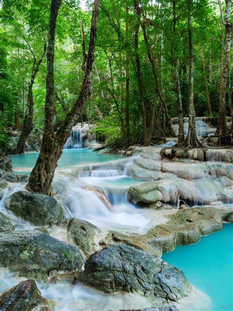 Deep Forest Waterfall In Thailand Erawan Waterfall Stock Photo Image