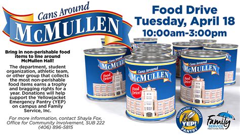 The billings food bank assumes a leadership role in feeding the hungry and delivering quality food and other products through client agencies, as well as playing a strong role in education and advocacy for hunger related issues. MSUB gears up for Cans Around McMullen food drive - MSU ...