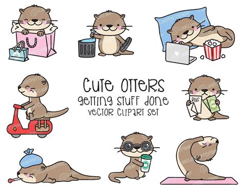 Premium Vector Clipart Kawaii Otter Cute Otters Planning Etsy