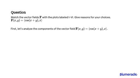 Solved Match The Vector Fields 𝐅 With The Plots Labeled I Vi Give Reasons For Your Choices 𝐅 X