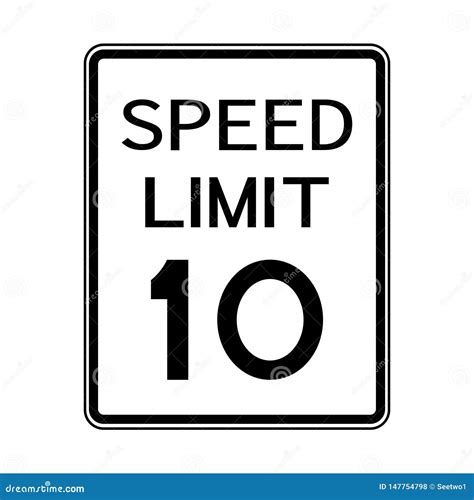 Usa Road Traffic Transportation Sign Speed Limit 10 On White