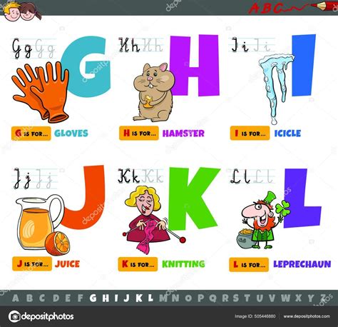 Cartoon Illustration Capital Letters Alphabet Educational Set Reading
