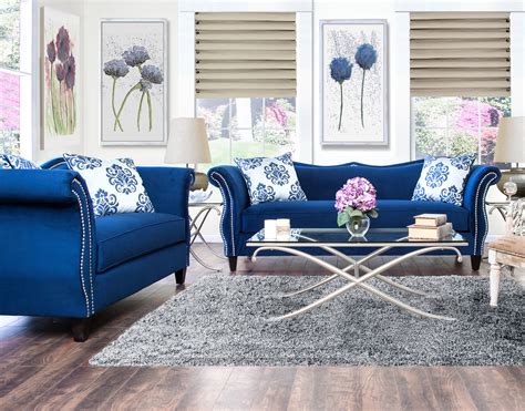 These comfortable sofas & couches will complete your living room decor. Furniture of America Royal Blue Anita 2 Piece Sweetheart Sofa Set