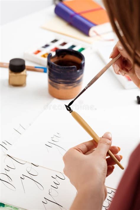 Girl Writing Calligraphy On Postcards Art Design Stock Image Image