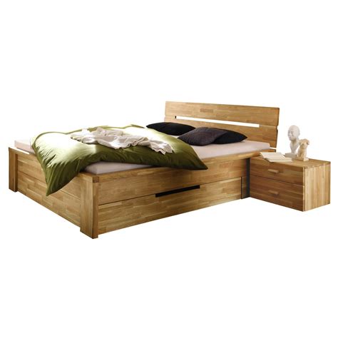 Perfekt zum verwahren von decken, kissen usw. Bett Roros 140x200 mit Schubladen in Wildeiche massiv ...