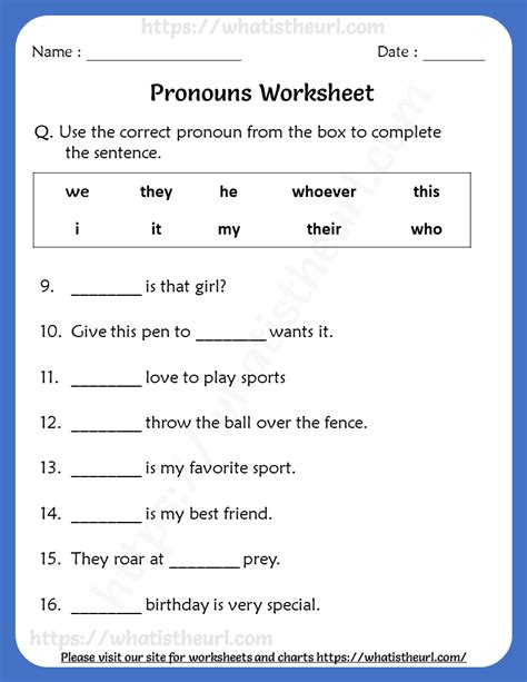 Pronouns Worksheets With Answers
