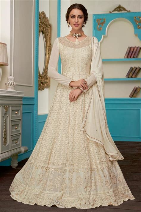 Off White Pure Georgette Floor Length Anarkali Suit Salwar Kameez Designer Collection